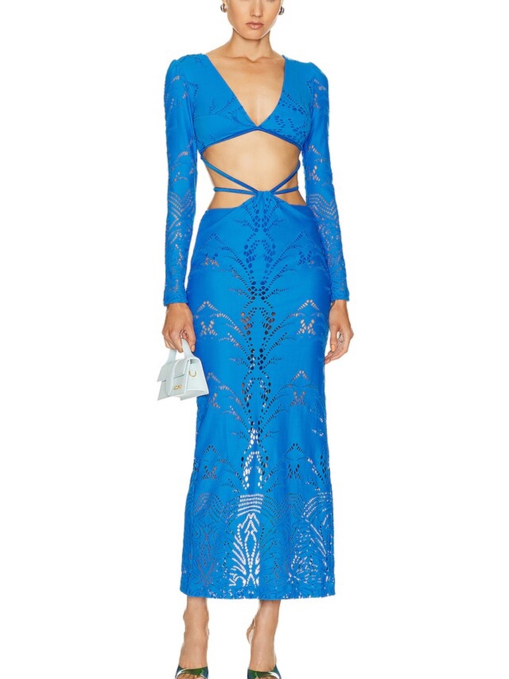 PatBO Electric Blue Long Sleeve Cutout Maxi Dress
